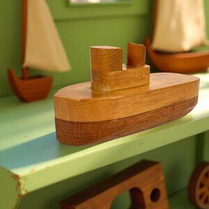 Vintage Handmade Wooden Toy Tugboat
